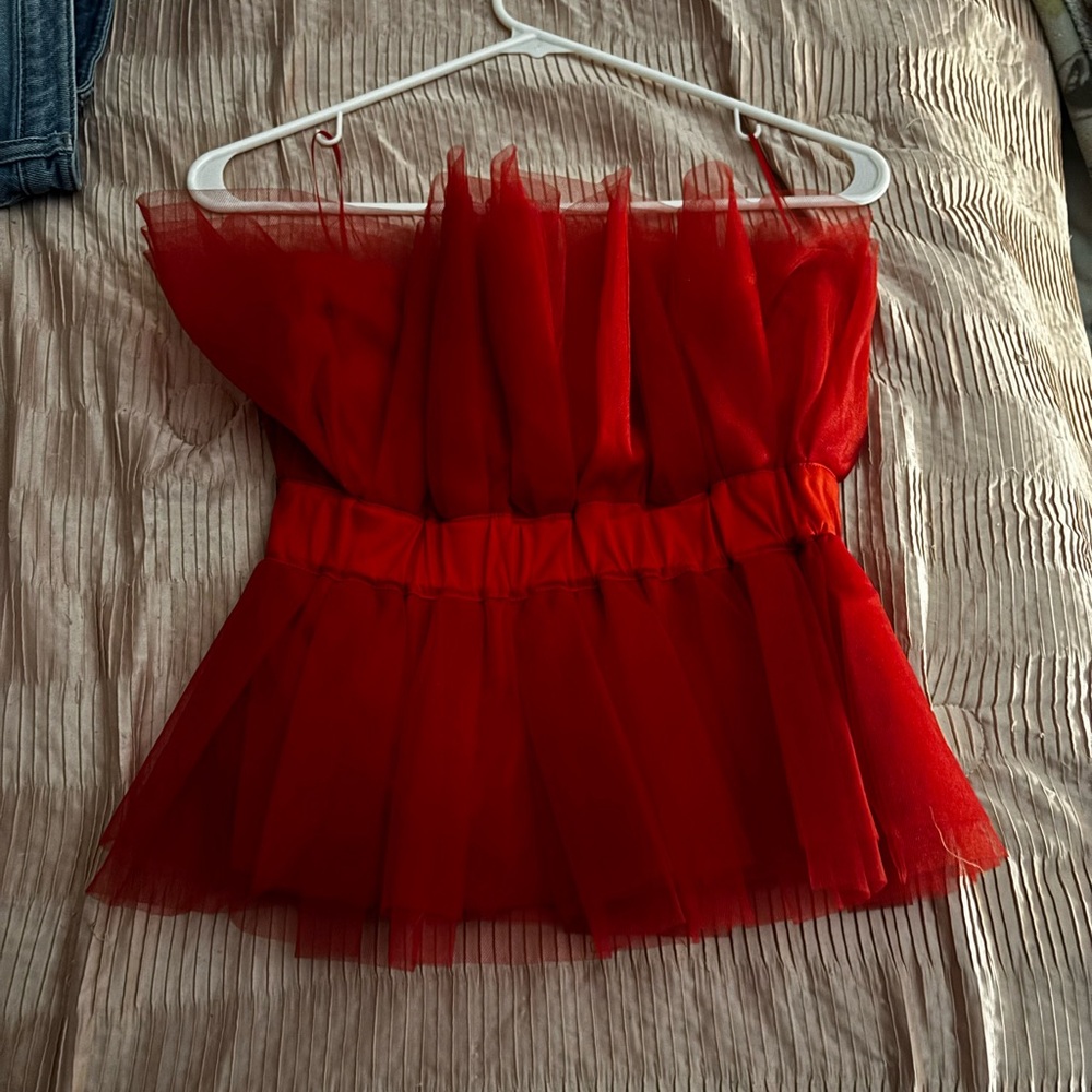 MARBLE Fiery Red Tulle Strapless Top